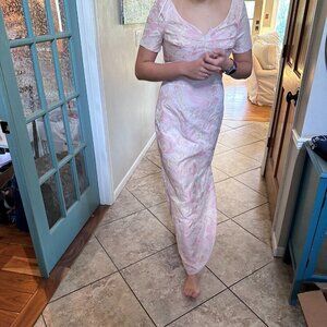 NWT$418 Kay Unger Jacquard Column Evening Dress Maxi A line